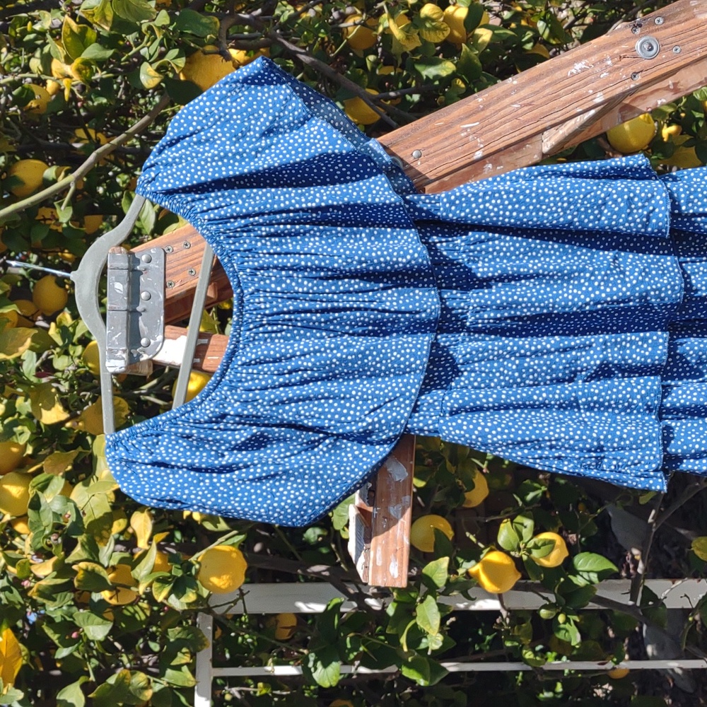 Blue Polka-Dot Tiered Peasant Dress L - Picture 2 of 8